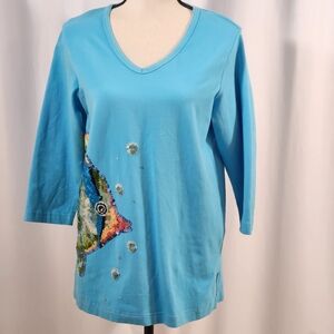 Quacker Factory Multi Colored Sequin Fish Shirt